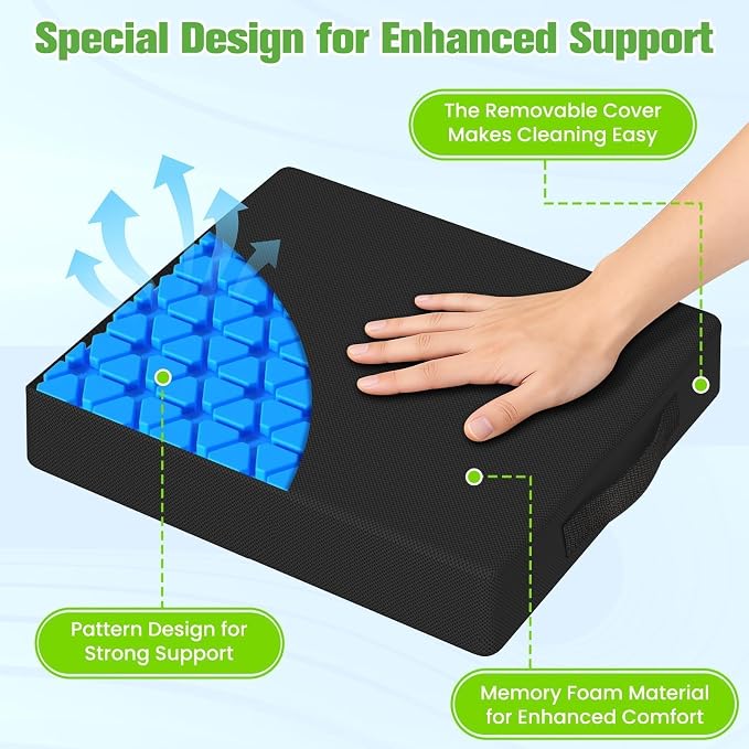 Seat Cushion for Office Chairs, Memory Foam Chair Cushion with Patterned Core for Even Support, Back, Tailbone & Sciatica Relief, Chair Pillow with Carry Handle for Car, Wheelchair(Black) - Image 2