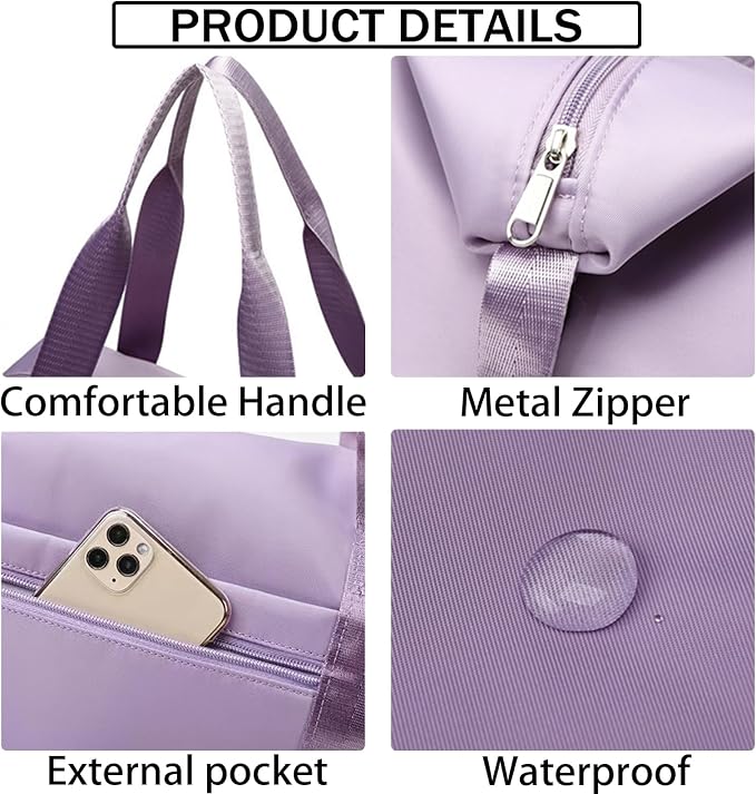 INVODA Travel Duffel Bag For Women and Men Waterproof Expandable Weekender Overnight Carry On Tote Bag Dry Wet Separation Swim Sports Travel Gym Bag (Purple) - Image 3