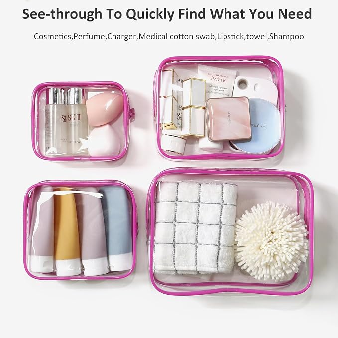 4 Pack Clear Toiletry Bags, Portable Travel Makeup Pouch with Zipper, TSA Approved Organizer, Clear Pouch Bags Compatible With Bogg Bag Divider Accessories (Pink, Pack of 8) - Image 3
