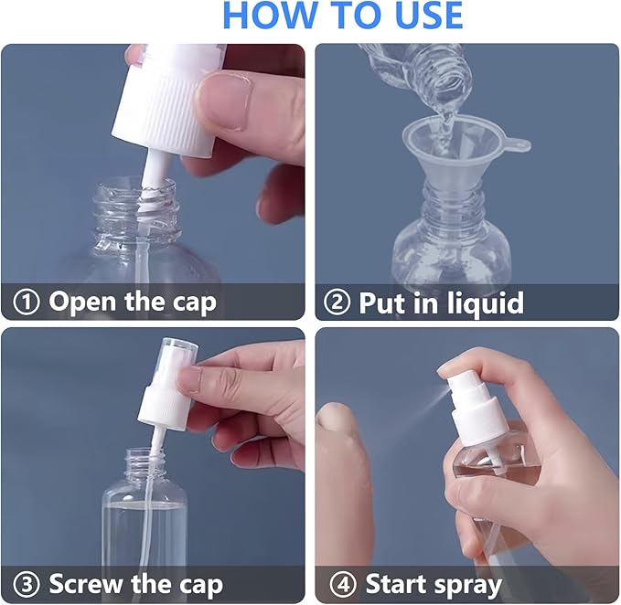 DTDNZKN 4 Pack 1 Oz (30ml) Mini Spray Bottles Clear Travel Size | Fine Mist Empty Spritzer Bottles Leak Proof with Funnels and Labels - Image 4