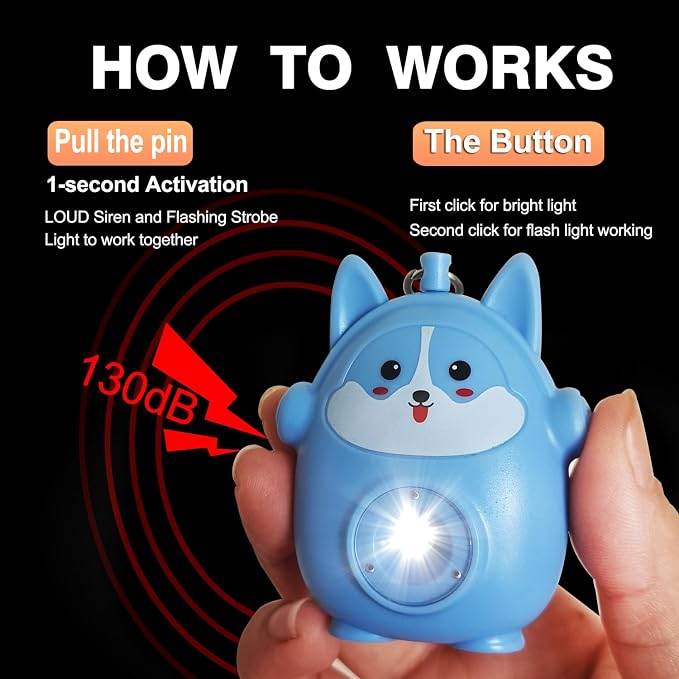 Personal Safety Alarm for Women - 130dB Self Defense Keychains Siren with LED Strobe Light, Personal Emergency Security Safe Devices Key Chain Alarms for Children (Blue) - Image 5