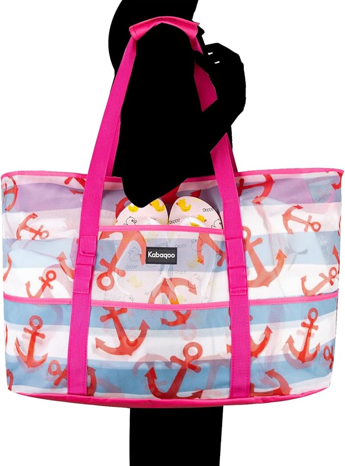 KABAQOO Mesh Beach Bag, Extra Large Beach Bags with 9 Pockets & Zipper Waterproof Lightweight Beach Tote for Beach/Pool Trip - Image 7