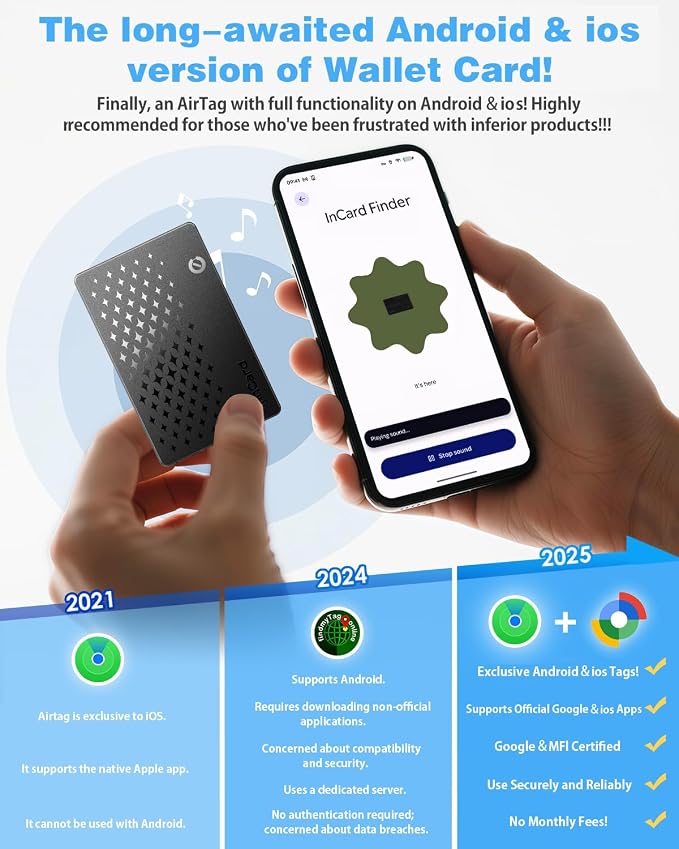 Wallet Tracker Card 0.06in Slim Tracking Card,10 Years Battery Bluetooth Smart Card,Android & iOS Wallet Tracker,Work with Apple Find My & Google Find Hub,IP68 GPS Tracker for Vehicles,Wallet,Keys - Image 2