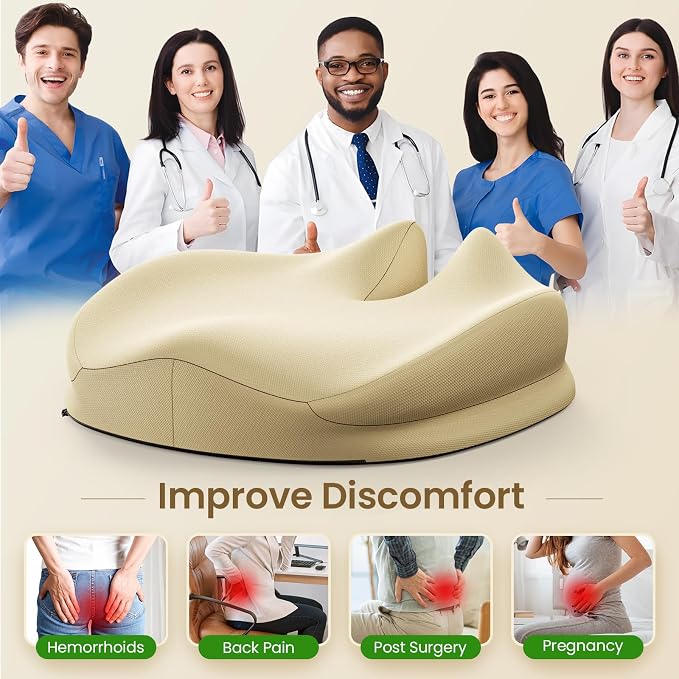 Benazcap Large Seat Cushion for Office Chair, Beige | Memory Foam - Image 4