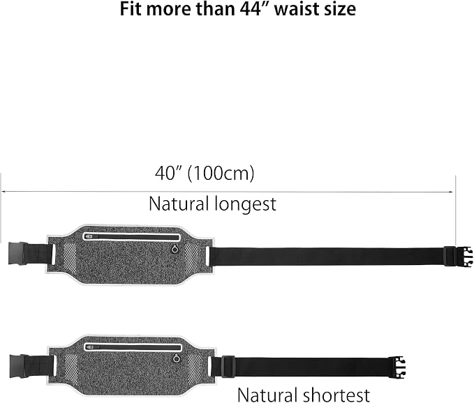 Running belt,Slim Running Waist Fanny Pack Runner Exercise Phone Belt Hip Pouch Bag for Women Men iphone Samsung (Black Grey) - Image 2