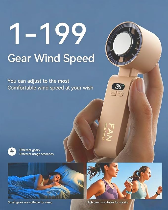 Handheld Portable Turbo Fan with Ice Cooler, Speed (1-199) 5500mAh Rechargeable Personal Fan,[20H Cooling Time] Mini Yet Powerful [20000 RPM] Small Pocket Fans for Travel/Outdoor/Home/, Gold Pink - Image 4