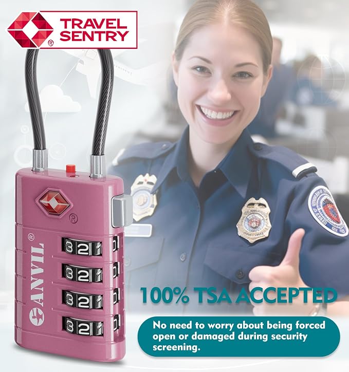 ANVIL TSA Approved Luggage Locks with Search Alert Indicator, 4-Digit Combination Suitcase Lock, Advanced TSA008 Core Heavy Duty Anti-Theft Travel Lock for Double Zippers, Backpacks - Image 8