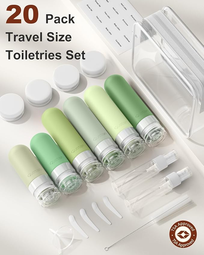20 Pack Travel Bottles for Toiletries, Original Patented, TSA Approved Travel Size Containers, Leak Proof Silicone Shampoo and Conditioner Bottles Women & Men, Airplane Cruise Essentials, Evergreen - Image 2