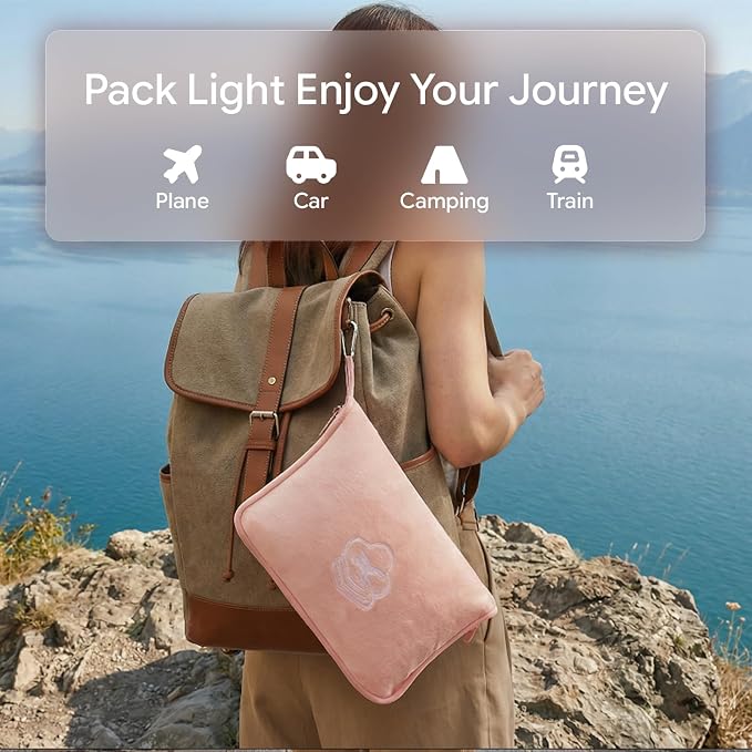 Travel Blanket, Soft 2-in-1 Airplane Blanket, 65x40 Inches, Travel Blanket Airplane Compact with Bag, Car Blanket with Luggage Sleeve & Backpack Clip (Peachy Pink) - Image 7