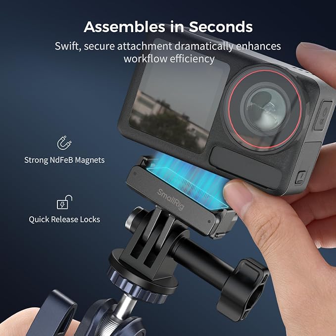 SMALLRIG Quick Release Mount (2pcs) for DJI Osmo 360/ Action 5 Pro / 4/3, Adapter Support with Incorporates 2-Prong Mount for Magic Arm, Selfie Stick, Crab-Shaped Clamp - 5813 - Image 3
