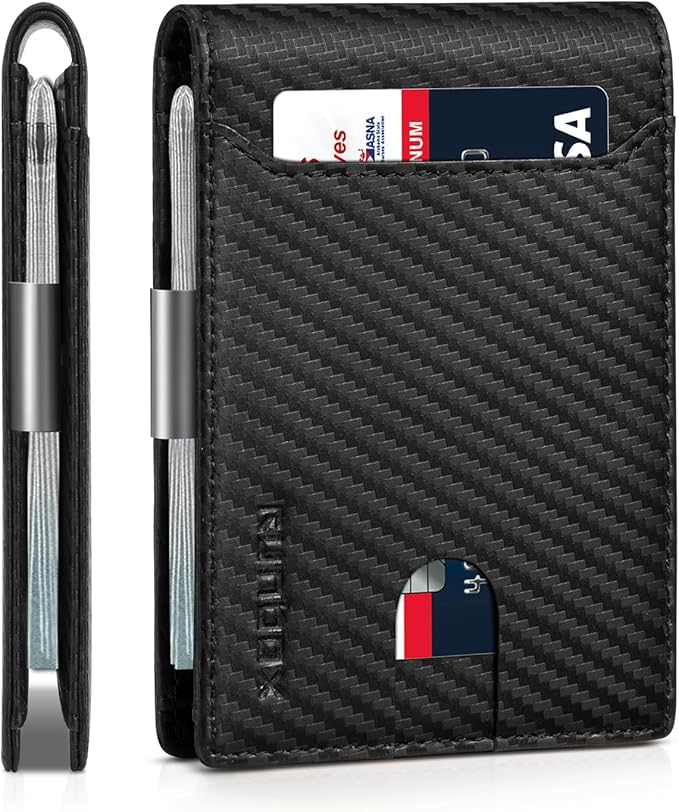 RUNBOX Slim Wallet for Men - RFID Blocking Leather Bifold with Money Clip | Minimalist Front Pocket Wallet Holds 11 Cards,Slim Thin Design,RFID Blocking Protection, Practical Birthday Gifts for Men by RUNBOX