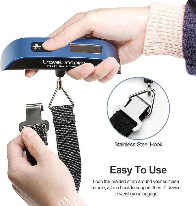travel inspira Luggage Scale, Portable Digital Hanging Baggage Scale for Travel, Suitcase Weight Scale with Rubber Paint, 110 Pounds, Battery Included - Image 6