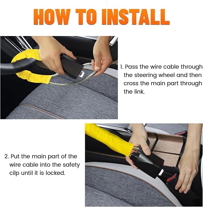 DualGuard Car Steering Wheel & Seat Belt Lock - 17" Universal Anti-Theft Device for Vehicles, SUVs, Golf Carts | Compact & Lightweight Security Lock with Multi-Function Keys (Yellow) - Image 5