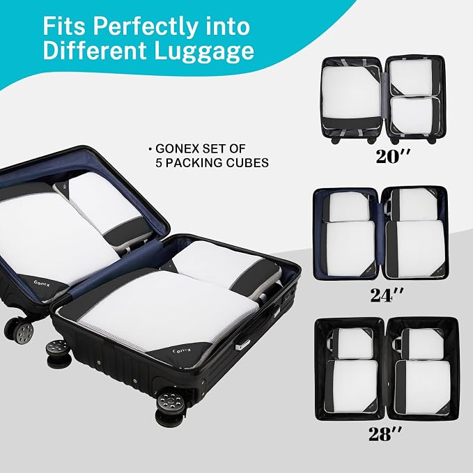 Gonex Compression Packing Cubes for Travel, Mesh Bags Luggage Organizers | Set of 4/5/6/7/10 for Essentials, Extensible, Fits 20"Carry-on Suitcases, See-through Mesh, Double Zipper Compression - Image 5