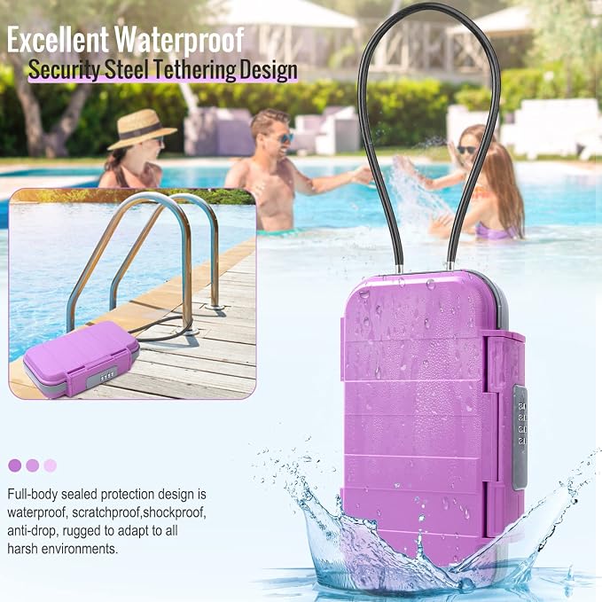 HUANLANG Portable Safe Lock Box with Combination Lock Mini Beach Travel Safe Waterproof Small Lockable Boxs with Removable Wire Rope Combination Lock Box for Dorm,Travel,Beach,Hotel,Car,Home,Office - Image 9