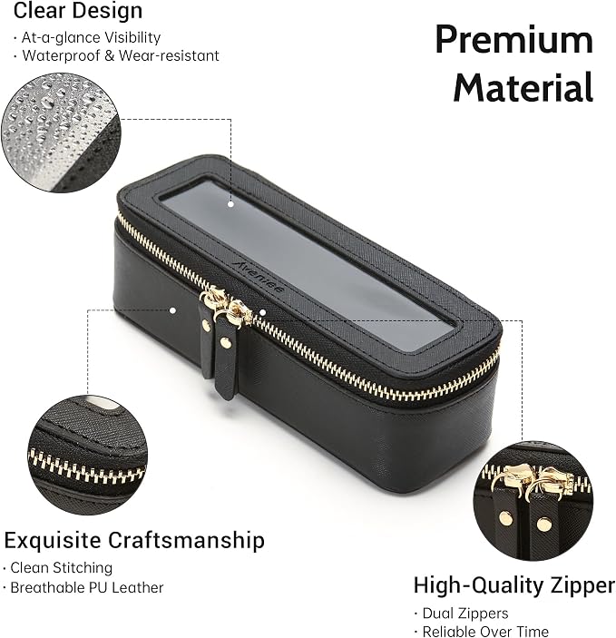 Aveniee Clear Makeup Brush Bag,Slim Cosmetic Brush Holder,Small Toiletry Bag Mini Travel Case for Women,Thin Make up Bags with Dual Zipper,Cute Travel Essentials Organizer,Black - Image 3