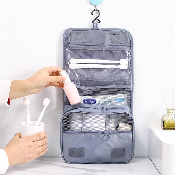 Travel Toiletry Bag for Women, Hanging Toiletry Bag with Multi-Pockets, Toiletry Bag for Traveling Easy Clean, Travel Organizer Bag Gray - Image 5