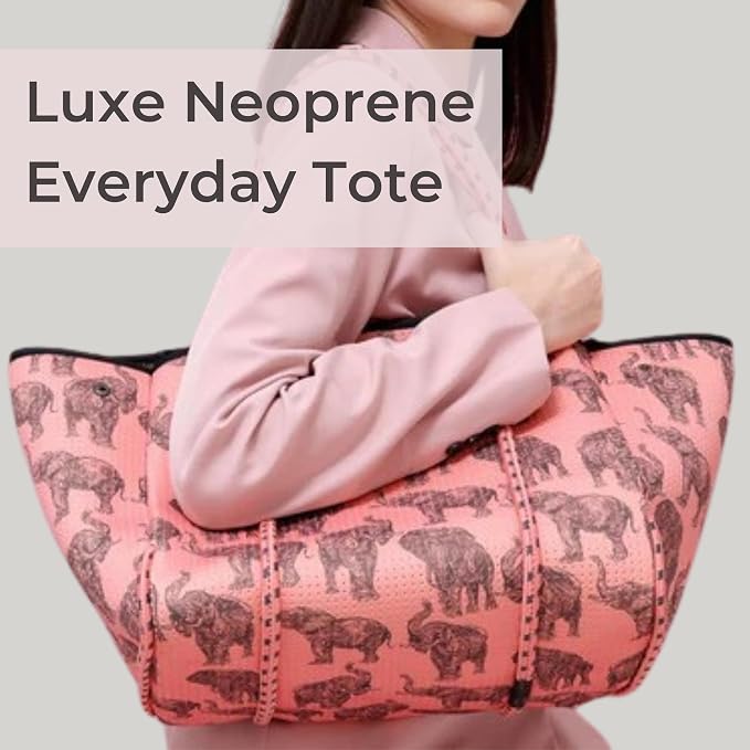 POPUPS Large Neoprene Tote Bag for Women - Everyday Designer Handbag for Travel Work and Beach with Pockets and Zipper Pouch - Image 2