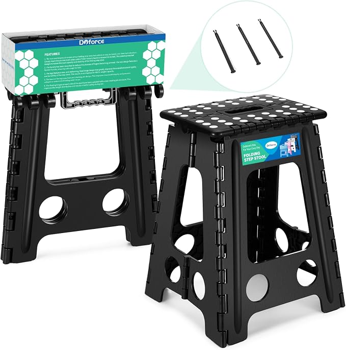 Dyforce Folding Step Stool 17.5 Inch,400lbs Foldable Step Stool for Adults | Step Stool Foldable Black,Non-Slip Plastic Stepping Stool with Carry Handle,Lightweight for Bathroom Kitchen Bedroom Garden - Image 8