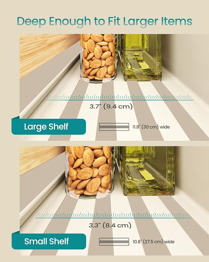 SONGMICS 4-Pack Strong Magnetic Real Bamboo Spice Racks for Fridge | Kitchen Organizer Shelf, 11.8 x 4.1 x 3 / 10.6 x 3.6 x 3 in, Cream White and Light Bamboo, BYSTRO Collection, UKCS062WD01 - Image 7