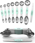 Spring Chef Stainless Steel 8 Magnetic Measuring Spoons Set, 2 Pack, Mint | Dual Sided Metal Teaspoon & Tablespoon Measuring Spoons with Leveler for Dry & Liquid Ingredients, Nesting, Dishwasher Safe by SpringChef