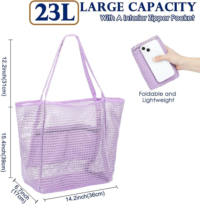 Fammart Mesh Beach Bag for Women, Summer Straw Tote Hobo Pool Bags with Zipper Pocket, Travel Vacation Cruise Essentials 2026 - Image 4