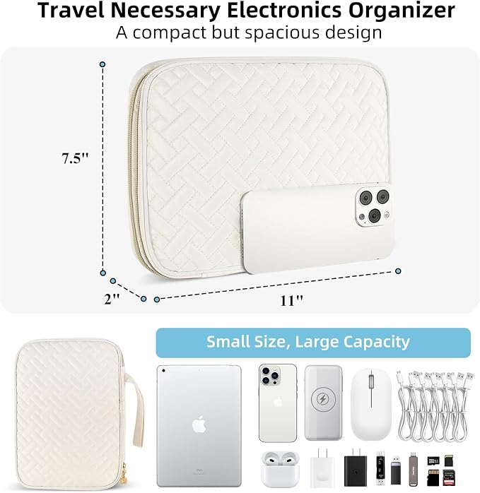 Electronics Organizer Travel Case, Charger Bag Cord Organizer Travel, All-in-One Cable Organizer Bag for Charger, Cords, Phone, Headphones, Flash Drive, SD Card (Beige, Large-Double Layer) - Image 4