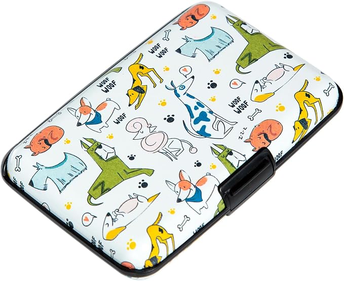 Credit Card Holder for Women Men RFID Blocking Wallet Small Business Metal Slim Mini Aluminum Hard Case (Hand Drawn Dogs) by Kaabao