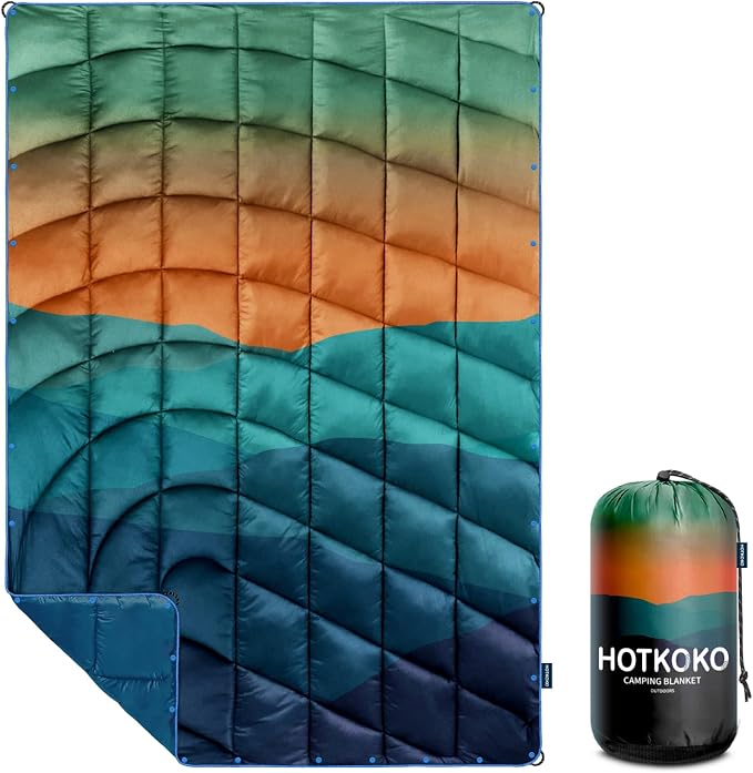 Puffy Camping Blanket,Large Camp Blanket Outdoor Camping Quilt Waterproof | Lightweight Printed Warm Packable Down Alternative Blanket for Camping,Traveling, Stadium, Hiking, Picnics by hotkoko