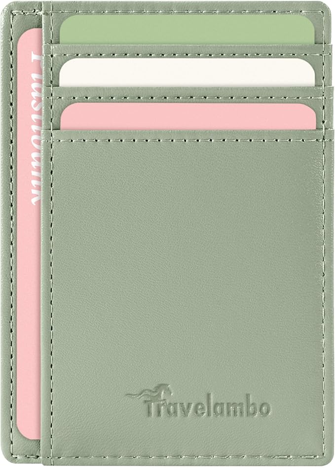 Travelambo Slim Wallet Front Pocket Minimalist Leather RFID Blocking Medium Size by Travelambo