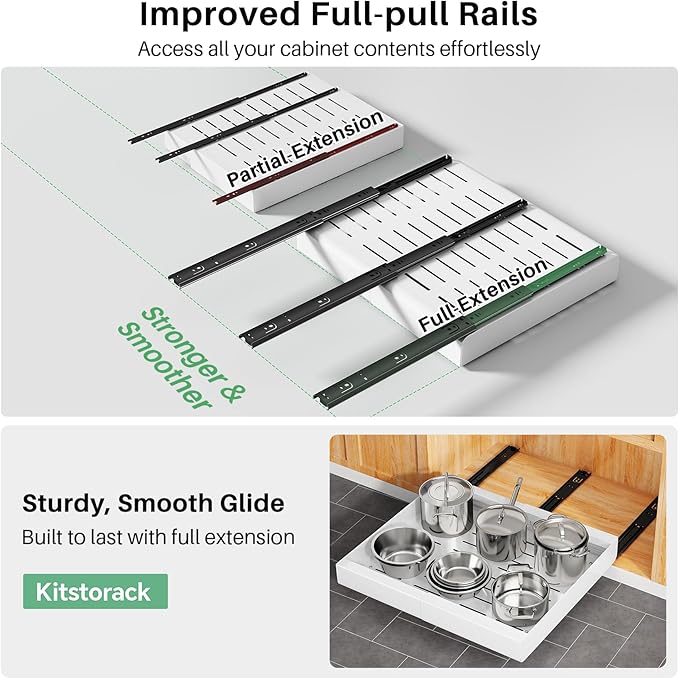 Kitstorack Pull out Cabinet Organizer, Expandable(12"-20") Heavy Duty Slide out Drawers Fixed with Adhesive Nano Film for Pots, Roll out Shelf Storage for Kitchen Base Cabinet Organization(White) - Image 5