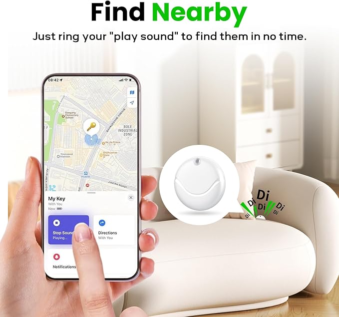 Air Tracker Tags-4 Pack White, Bluetooth Tracker Works with Apple Find My (iOS Only), Smart Tag with Lanyard, Item Finder for Luggage, Key, Suitcases, Replaceable Battery, IP67 Waterproof Tracking Tag - Image 3