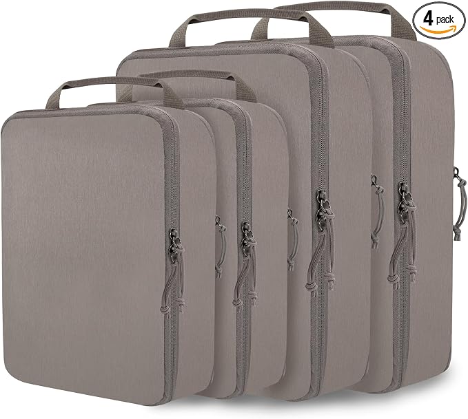 Compression Packing Cubes for Travel Packing Organizers, Khaki, 2L+2XL | Expandable Travel Cubes for Packing Suitcase Organizer Bags Compression Bags for Travel Accessories by CALACH
