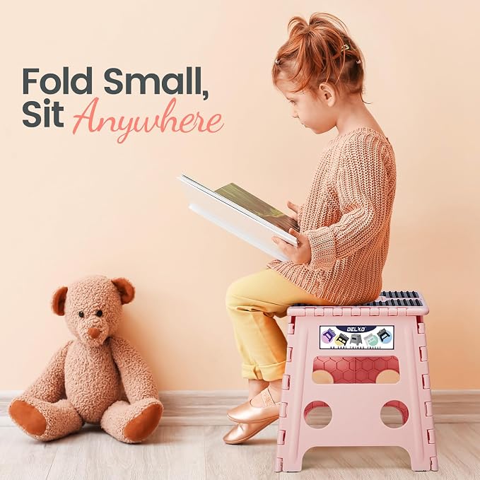Delxo Folding Step Stool 13 Inch,300 Lbs Step Stool for Adults Pink | Foldable Step Stool 13",Non-Slip Foot Stools with Handle,Lightweight Collapsible stools for Kitchen,Bathroom,Bedroom,Garden - Image 3