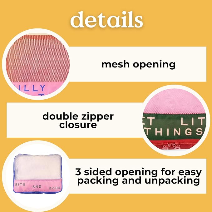 ban.do Packing Cube Set of 4, Bits and Bobs | Polyester and Mesh Packing Organizers, Includes 4 Foldable Luggage Packer Bags in Various Sizes with Quote Designs - Image 3