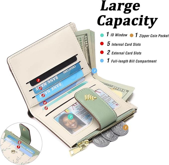 GAEKEAO Small Wallets for Women RFID Blocking Leather Bifold Zipper Pocket Wallet Credit Card Holder with ID Window - Image 2
