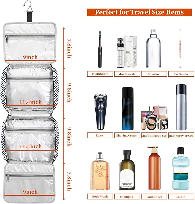Hanging Travel Toiletry Bag,Large Capacity Cosmetic Travel Toiletry Organizer for Women with 4 Compartments & 1 Sturdy Hook,Perfect for Travel/Daily Use/Christmas - Image 4