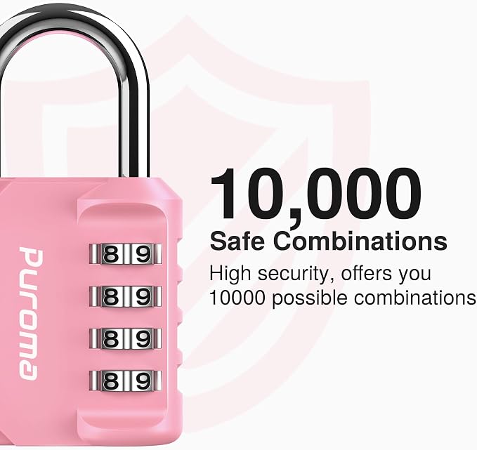 Puroma 2 Pack Combination Lock Locker 4 Digits Combo Padlock Gym Rose Pink | For School Gate Fence Toolbox Hasp Storage, Outdoor, Resettable, Weatherproof, Side Window, Crack Cut Resist, Hardened Steel - Image 2