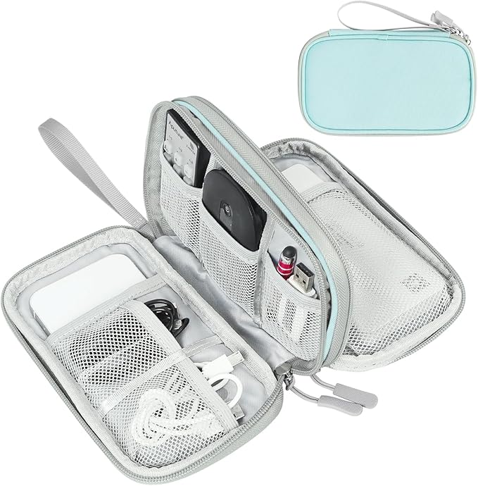 FYY Electronic Organizer, Travel Tech Pouch Bag, Cable Organizer Mint Green | Wrist Strap, Waterproof, Double Layers Portable Electronics Travel Carrying Case for Cord, Charger, Daily Business Trips Use by FYY