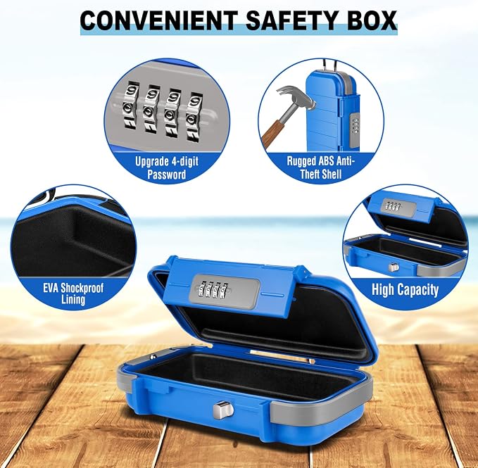HUANLANG Portable Safe Lock Box with Combination Lock Mini Beach Travel Safe Waterproof Small Lockable Box with Removable Wire Rope Combination Safe Box for Dorm,Travel,Beach,Hotel,Car,Home,Office - Image 2