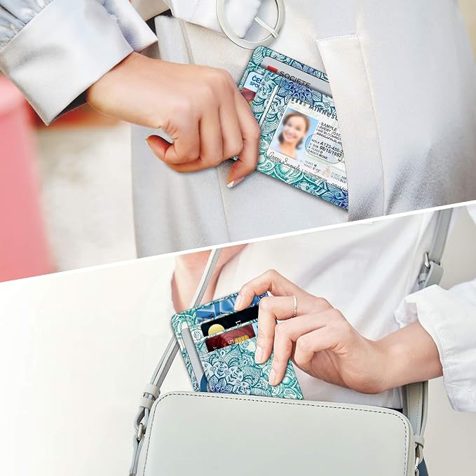 FINTIE Slim Front Pocket Wallet, RFID Blocking Credit Card Holder | Minimalist Card Cases with ID Window for Men Women, Emerald Illusions - Image 6