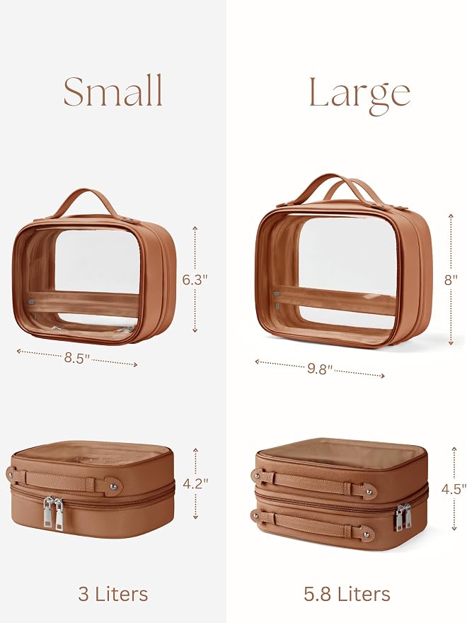 Clear Cosmetic Bag Double Layer Travel Toiletry Bag Clear Makeup Bag Case with 4 Compartments, Transparent Travel Bag for Toiletries, Large Toiletry Bag for Women Cosmetic Case (Brown, Large) - Image 4