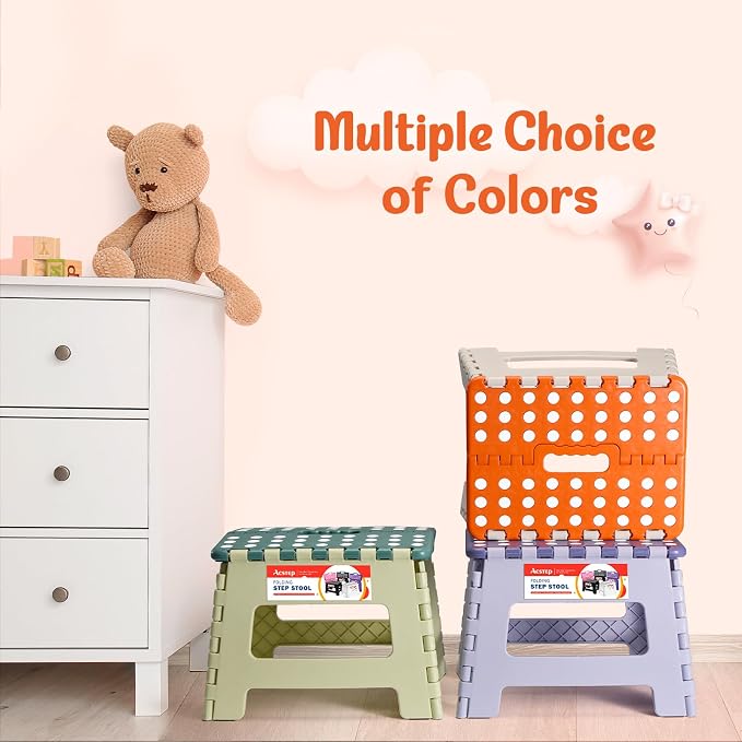 Folding Step Stool 9 Inch for Kids, 300 lbs, Bicolor Orange | Lightweight Plastic Small Foldable Step Stool with Handle, Non-Slip, for Kitchen, Bathroom, Bedroom and Closet - Image 3