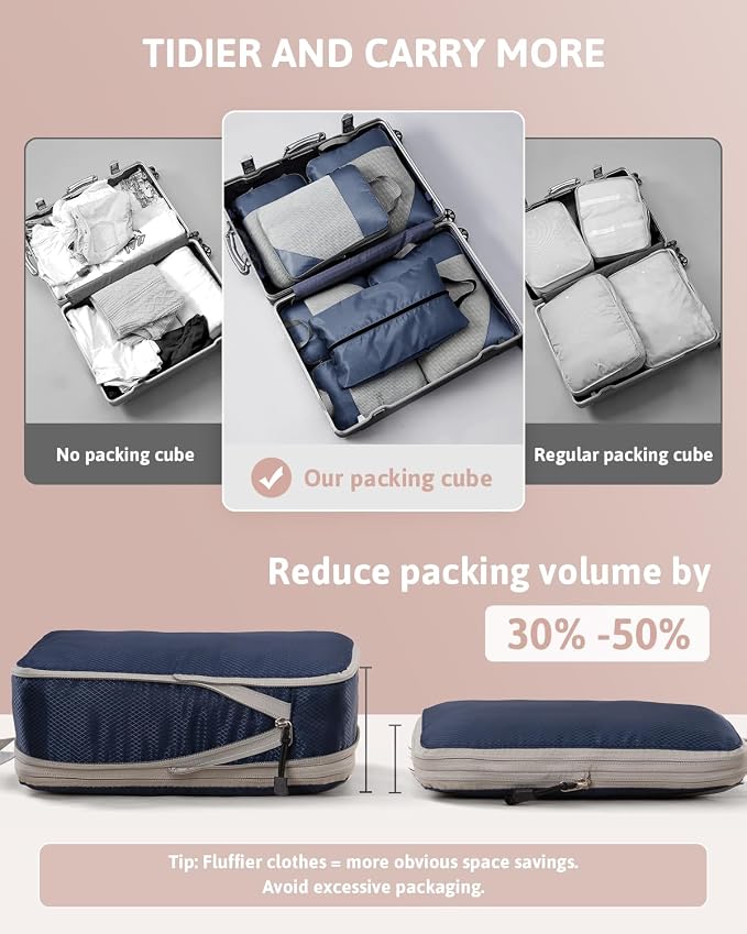 Meowoo 7 Set Compression Packing Cubes for Travel, Durable Ripstop Mesh Suitcase Organizer with Shoe Bag, Ultralight & Expandable Space Saver Travel Cubes - Image 3