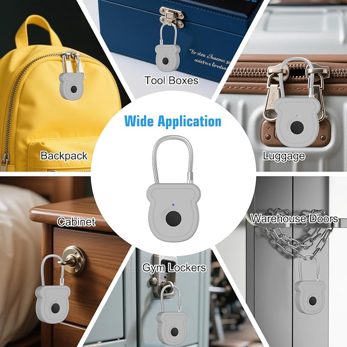 Smart Fingerprint Padlock for Luggage - 20 User Capacity, USB Key & Emergency Code, Keyless Biometric Lock for Gym Locker, Suitcase, Backpack, Toolbox & Handbag (Grey) - Image 9