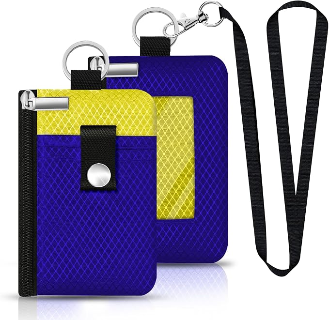 Minimalist RFID Blocking Small Wallet with ID Window,WaterResistant Zip Id Case Wallet with Lanyard Keychain for Cards,Cash,Travel,Women,Men (Sapphire Blue/Lemon Yellow) - Image 3