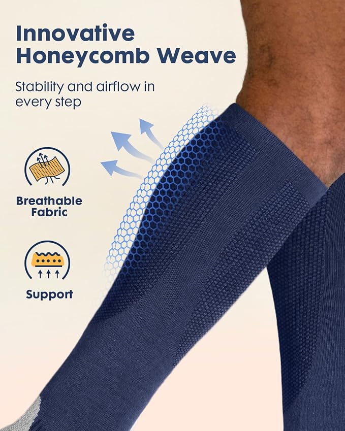 Comfortable Cotton Compression Socks | 20-30mmHg Ankle Arch Support Socks, Breathable Extra Cushion for Flying Travel Nurse, Graduated Support for Women Men - Image 4