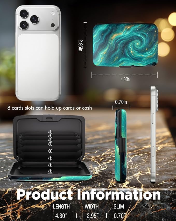 Maicican RFID Blocking Aluminum Credit Card Holder | Slim Metal Wallet for Women & Men, Business Card Case for Travel, Fits Front Pocket, Card holder wallet - Green Starry Sky - Image 6