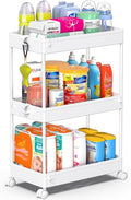 SPACEKEEPER 3 Tier Rolling Cart, Bathroom Cart Organizer with Wheels, White | Mobile Storage Cart for Laundry Room Organization,Kitchen,Office,Bathroom, Utility Cart for Snack,Craft,Art,Makeup,Nail,Toys by SPACEKEEPER