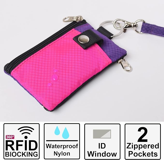 CHENSPRX Minimalist RFID Blocking Small Wallet with ID Window,WaterResistant Zip Id Case Wallet with Lanyard Keychain for Cards,Cash,Travel,Women,Men - Image 2